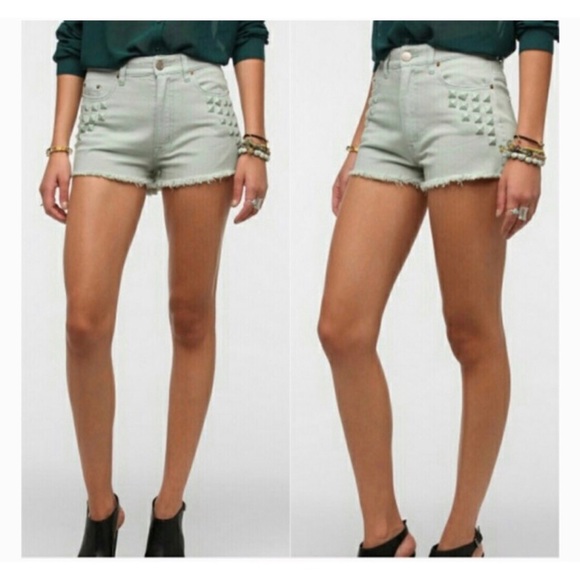 BDG High Rise White Distressed Denim Jean Shorts - Picture 4 of 7